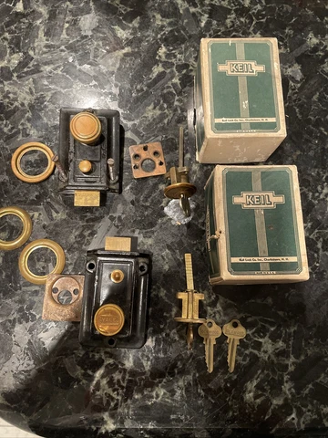 Lot of Vintage Lock Night Latch  No Keepers Keil Boxes Yale Lockwood Cover