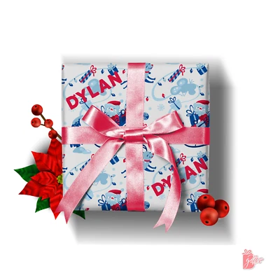 Nombre Personalizado Personalizado Trineo de Papá Noel Corriendo a través de Nieve Escarchada Regalo Envoltura Rollo Foto 1 de 4