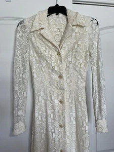 Vintage Crocheted Maxi Dress Button Down 1970’s Cream Size 0 - Picture 1 of 12