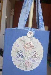 Handmad Bag gesteppte Baumwollstoffe + Stickerei Tote 13 x 12 Zoll... - Bild 1 von 12