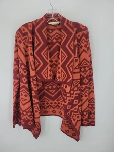 Staring at Stars Cardigan Womens Medium Red Orange Tribal Southwest Open Front - Picture 1 of 8