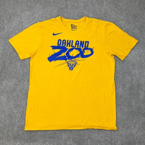 Nike PITT Panthers Shirt Mens Medium Oakland Zoo Yellow Crewneck Swoosh Cotton Cover