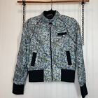MO x Members Only Womens Ditsy Floral Bomber Jacket Blue Satin Size M 
