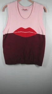 Kate Spade Sweater Vest Teens XL Pink Lips Graphic Colorblock Kuwaii Girly Y2K - Picture 1 of 11