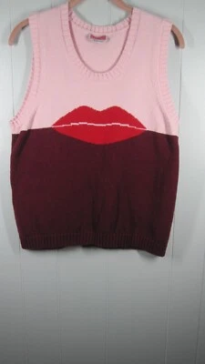 Kate Spade Sweater Vest Teens XL Pink Lips Graphic Colorblock Kuwaii Girly Y2K - Image 1 of 4