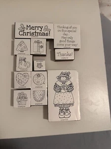 Stampin' Up! 1996 Variety Rubber Mounted Foam Stamp Girl, Christmas, Flowers Cat - Picture 1 of 12