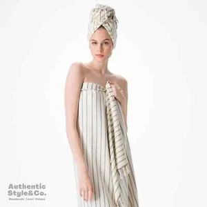 AuthenticStyle&Co. Cloud, 100% Premium Baumwolle Türkisches Handtuch Set - Schwarze Streifen - Bild 1 von 5