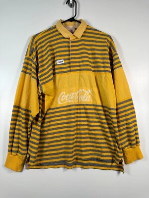 De Colección Coca Cola Hombres Rayas Deletrear Rugby Manga Larga Polo Amarillo Talla Grande Foto 1 de 4