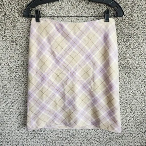 Ann Taylor Skirt Womens 8P Petite Light Purple Plaid A Line Zip Wool Ladies - Picture 1 of 8