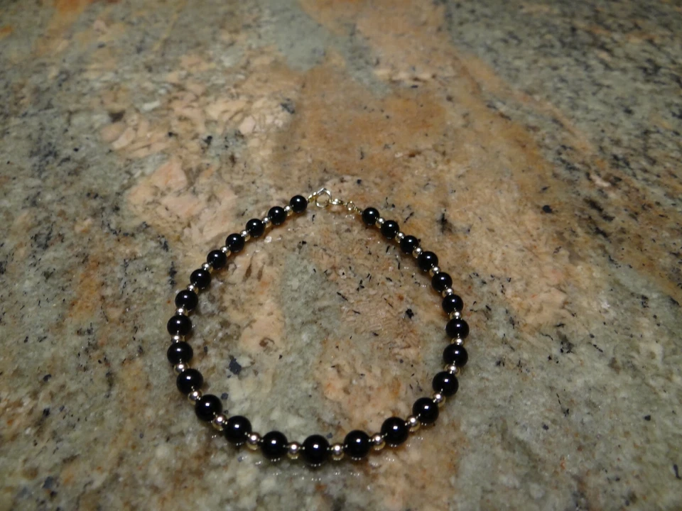 Brazalete Brazalete Oro Amarillo 14kt Piedras Preciosas Ónix Negro 7.5" Foto 1 de 1