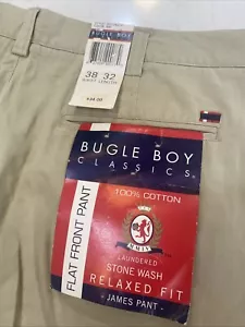 NEW Vintage Bugle Boy Classics Stone Wash Relaxed Flat Front Cotton Pant 38x32 - Picture 1 of 7