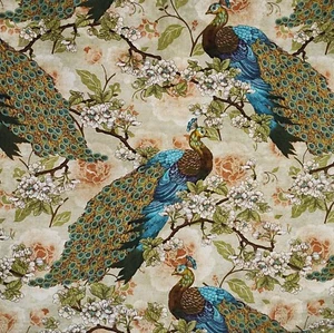 2 yds 2016 Springs Creative CP53589 Indian Peacock Floral Nicoll Cotton Fabric - Picture 1 of 5