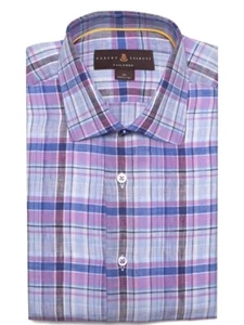 Robert Talbott CRESPI IV Tailored 100% Linen Blue Pink Plaid Sport Shirt Large - Picture 1 of 2