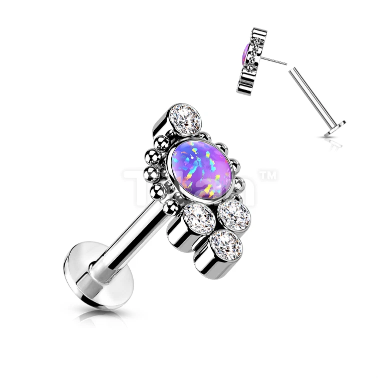 Racimo de ópalo púrpura/circonita cúbica sin rosca con labret Foto 1 de 1