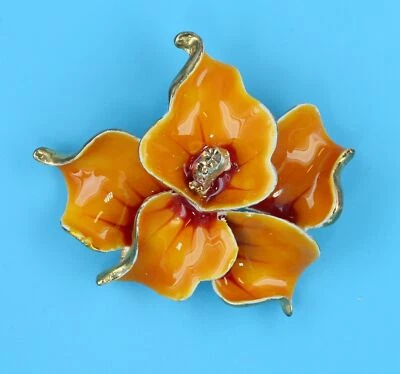 Berloque broche flor orquídea amarela esmalte joalheria luxo grande  - Imagem 1 de 4