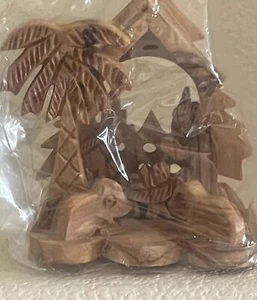 Hand Carved In Holy Land Israel Olive Wood Nativity Christmas Tree Ornament - Picture 1 of 5