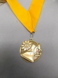 gold science beaker microscope medal 2" dia wide yellow neck drape - Picture 1 of 1