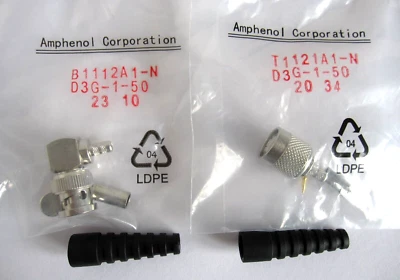 1 TNC Coaxial Crimp Plug + 1 BNC 90 Plug 50 ohm RG58 Coax Connectors + 2 Boots - Image 1 of 4