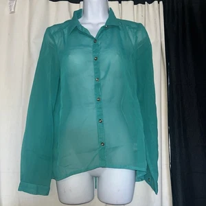 Charlotte Russe Button Down Sheer Shirt Long Sleeve Green Size Medium - Picture 1 of 2