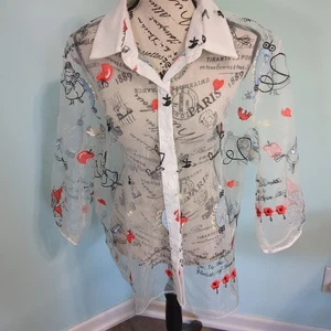 WO WO Top camicia donna manica lunga 3x Disney tema principessa trasparente - Foto 1 di 5