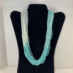 Splendida collana vintage multifilo tubo di vetro perline turchese bianco 25,5" - Foto 1 di 5