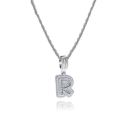 Initial A-Z Name Letter Charm Necklace for Women Men Pendant Clear CZ Alphabe... - Image 1 of 4