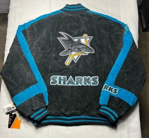 NWT NOS VTG SAN JOSE SHARKS LARGE G-III & CARL BANKS LEATHER SUEDE JACKET - Picture 1 of 8