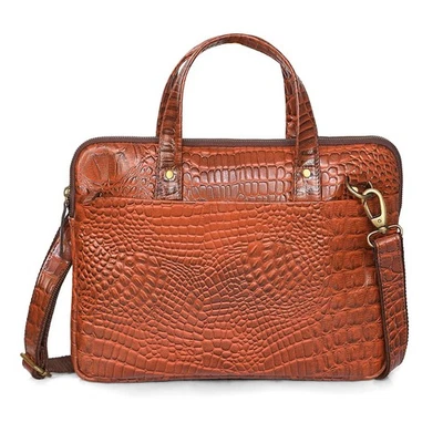 Elegante bolso para computadora portátil de cuero en relieve de cocodrilo hecho a mano maletín de negocios oficina Foto 1 de 4