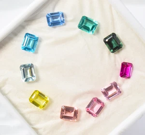 Lab Multi Sapphire Flawless Octagon Emerald Cut Gemstone Lab Corundum Gemstone - Picture 1 of 6