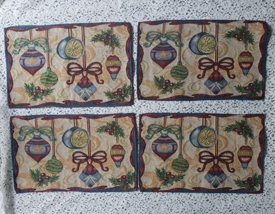 Christmas House Vintage Ornaments Tapestry Set Of 4  Placemats  Great Condition  - Image 1 of 2