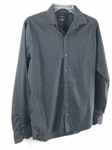 Camisa informal Van Heusen Flex ajustada para hombre pequeña negra manga larga a rayas - Imagen 1 de 4