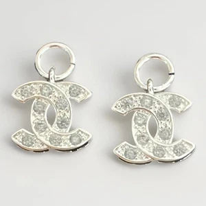 Chanel Zipper Pull Button Crystal  Pendant Silver Small CC 12mm 2pc - Picture 1 of 4