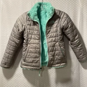 North Face Girls Reversible Puffer Jacket Gray/Green - Size Small - Picture 1 of 11