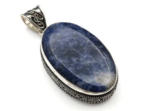 GJ69 GW SODALITH OVAL XL VINTAGE *BLAU* SILBER-ANHÄNGER *TOP* +KETTE / LEDER! - Bild 1 von 4