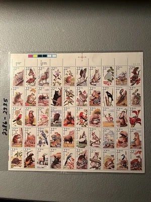 Scott 2286-2335 North American Wildlife 1987 22c Full Sheet Of 50 MNH OG - Image 1 of 2
