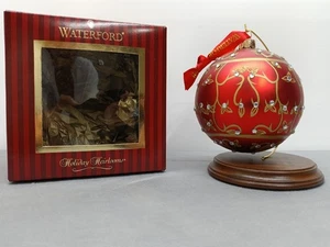 Waterford Holiday Heirlooms Jewel Scroll Ball Glass Ornament #153805 Red Gold - Picture 1 of 10