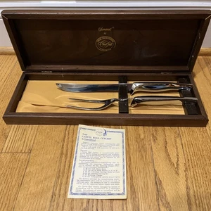 Vintage Carvel Hall Somerset Edelstahl Besteck/Tranchierset Nussbaum Etui PlsCDesc - Bild 1 von 23