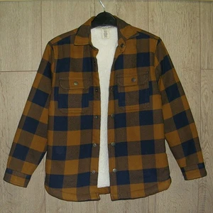 H&M Boys Mustard Navy Blue Checked Shacket Fleece Jacket Coat Age 9-10 140cm - Picture 1 of 5