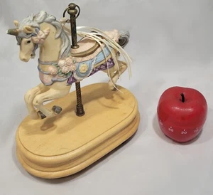 Vintage Ceramic Porcelain Windup Up-and-Down Horse Carousel Music Box Wood Base - Picture 1 of 1
