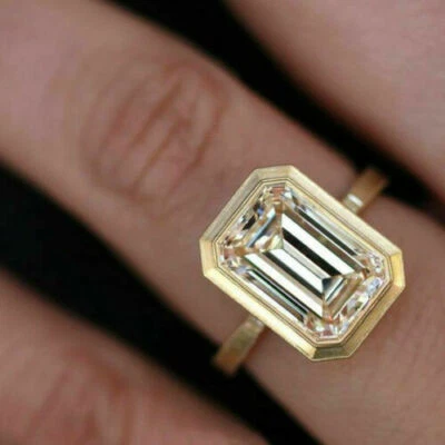 3.50 ct Emerald Cut Diamond 925 Yellow Silver Handmade Ring VVS1/D Lab Created - Image 1 of 4