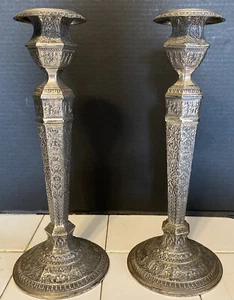 Pair of 19th C. Derby Silver Plate 11.75" Candlesticks Embossed Decoration #2547 - Picture 1 of 24