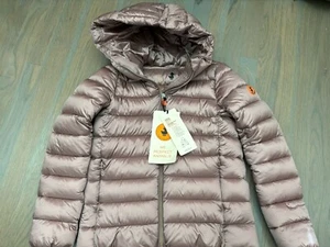 NWT SAVE THE DUCK kid girl Leci misty rose pink winter puffer coat hood size 12 - Picture 1 of 8