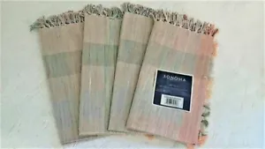 Sonoma 100 % Baumwolle Servietten mit Fransen 19" x 19" grün apricot beige Mix Set 4 NEU - Bild 1 von 6