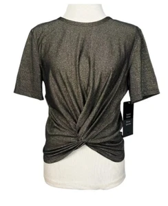 Lululemon Top Womens 6 Crescent Tee Metallic Spark Gold Twist Front Pullover New - Picture 1 of 10