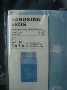NEW IKEA Crib Duvet Quilt Cover 2pc Set Kids Vandring Skog Cot Blue White - Picture 1 of 9