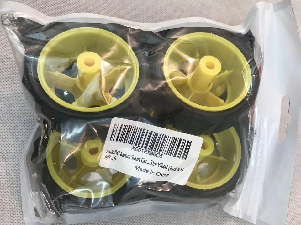 AutoEC 4 Pack Plastic Wheels X001FX96C5 68mm Smart Car Robot RC Fast Ship Yellow - Image 1 of 4
