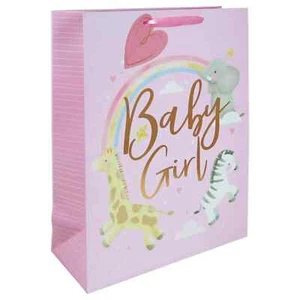 Baby Girl Gift Bag - Pink - Animals & Rainbow - Large - Picture 1 of 1