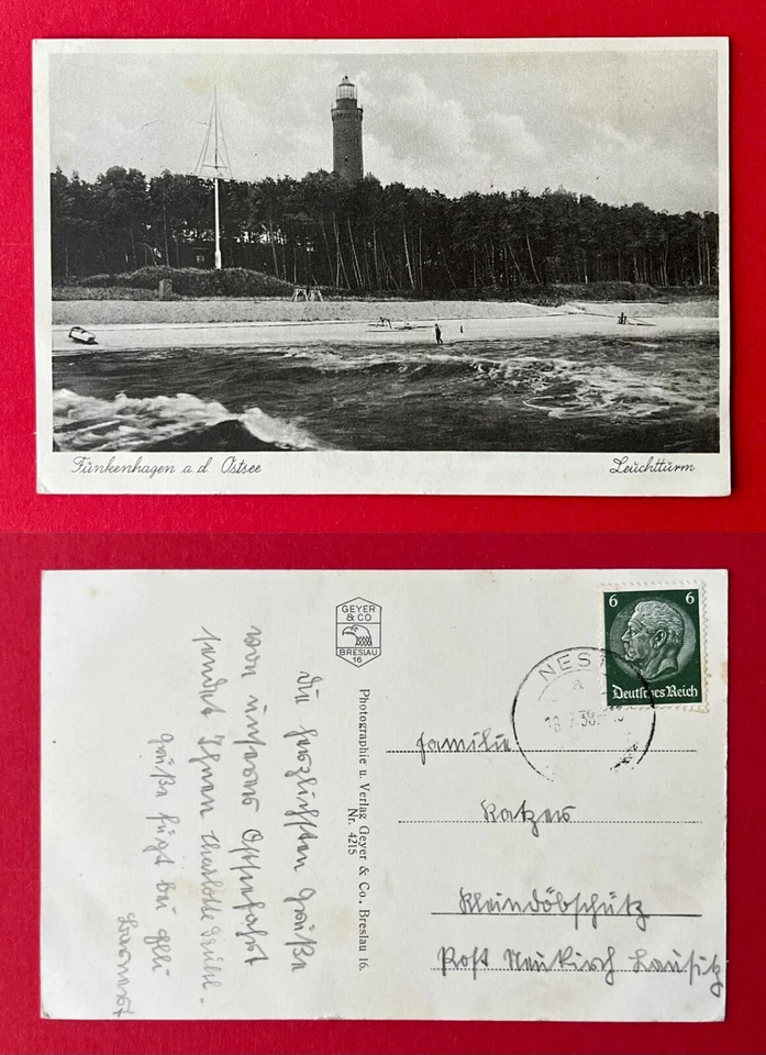 AK FUNKENHAGEN in Pommern 1938 Blick zum Leuchtturm    ( 145367 - Bild 1 von 1