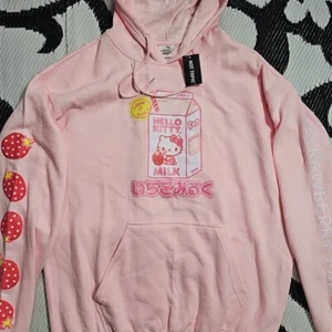 New Hello Kitty Strawberry Milk Hoodie Sweatshirt Pink Adult Size XL Womens Mens - Picture 1 of 9