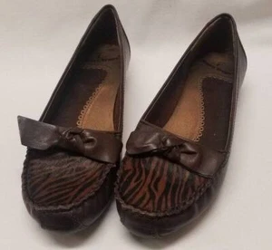 NUEVO con caja * Zapatos sin cordones IRENE Bare Traps * Talla 6 * Marrón/Cebra - Imagen 1 de 5